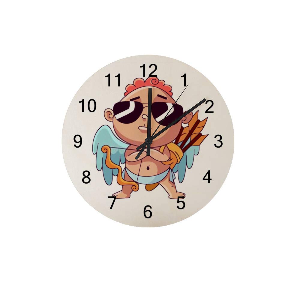 Horloge murale en bois ronde CHEHONG avec motif cupidon pour decoration maison
