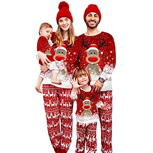 Nicoxijia Family Christmas Matching Pajamas Set Christmas Pajamas Letter Print Top + Plaid Pants Xmas Holidays PJS Sleepwear (Dad, M, Christmas Matching Family Pajamas Sets-Red)