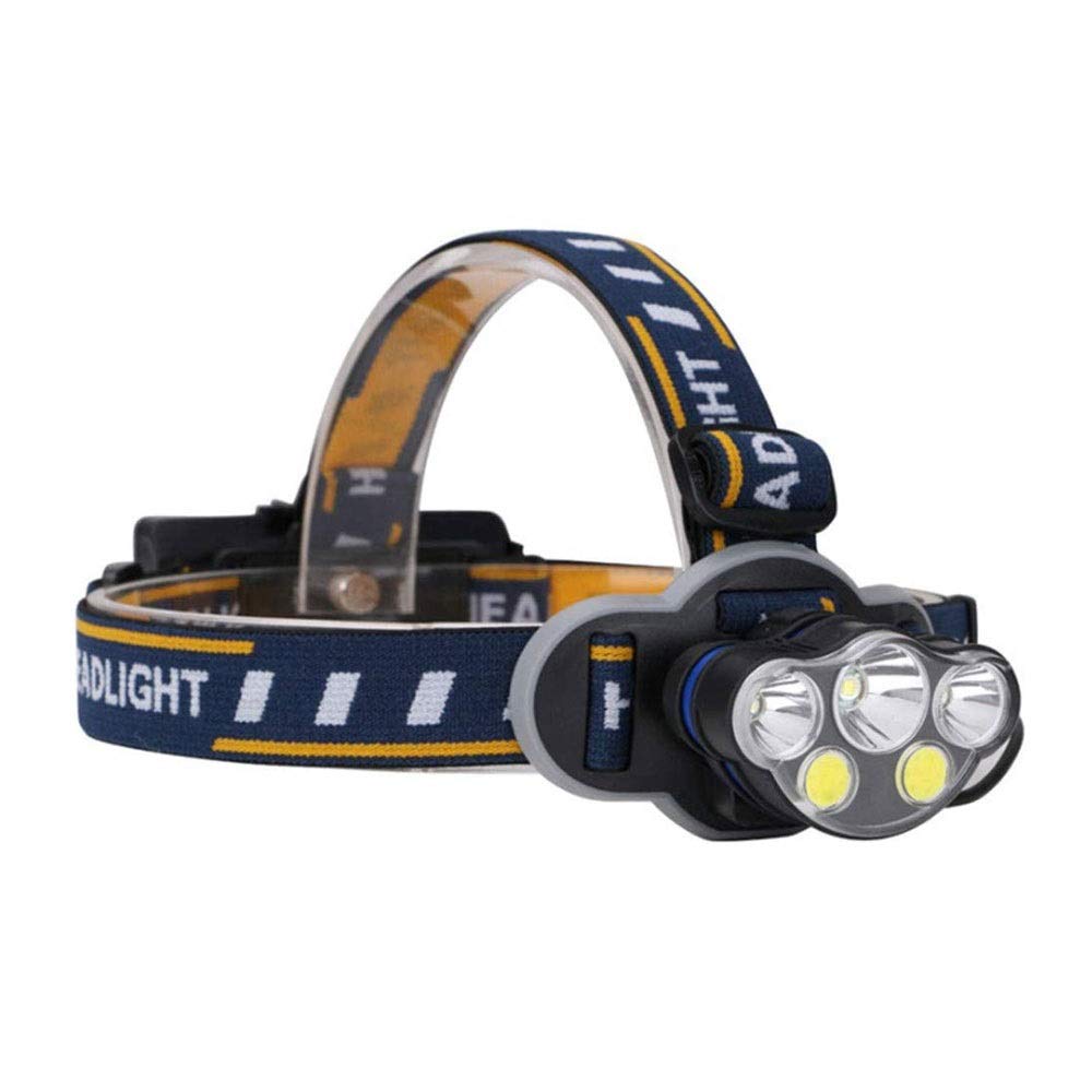 Lampe Frontale Rechargeable, 4 000 lumens, 5 LED (1 x T6 + 2 x XPE + 2 x COB), 8 Modes, Rechargeable par USB, étanche, idéale pour Le Camping, la randonnée et Les activités de Plein air.