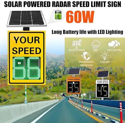 Solar Powered LED Speed Limit Sign - 50x70cm Bright Radar Display with Remote Control - Enhance Driver Safety & Visibility - High-Impact Traffic Warning Signal