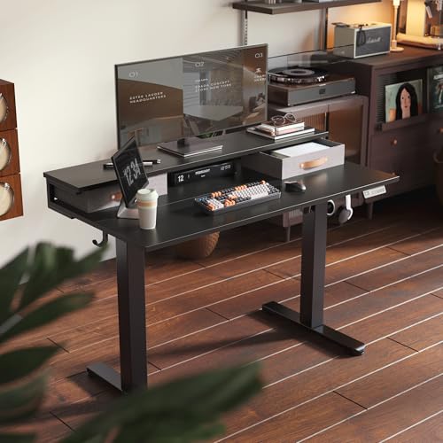 Image of Claiks Electric Standing Desk with 2 Drawers, 55 Inch, Black