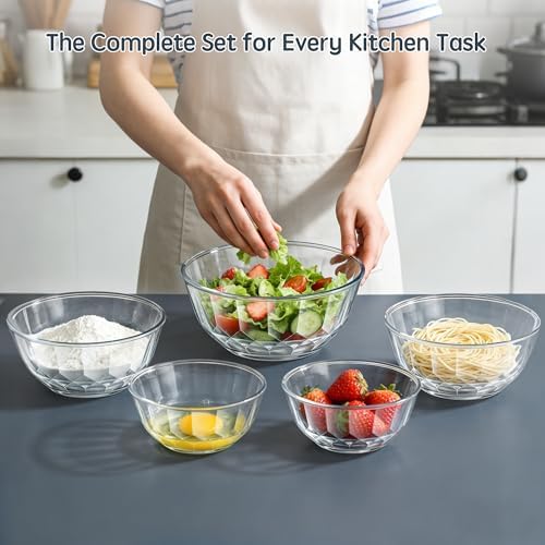 Thick Glass Mixing Bowls with Airtight Lids Set, 5-Piece Nesting Bowls for Baking & Meal Prep, BPA Free, Dishwasher Safe, 0.5/0.8/1.6/2.7/4.4 Quart - Gray - Thumbnail 5