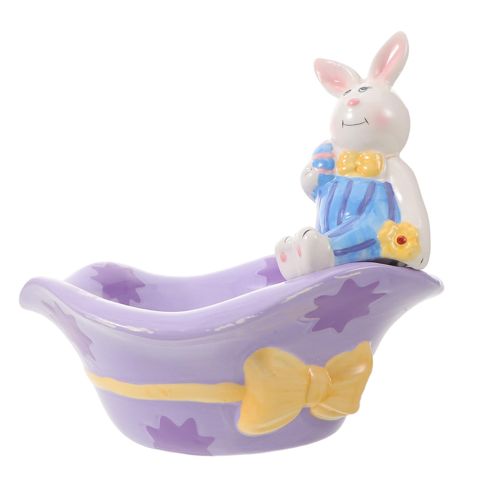 Plato de Dulces de Cerámica Forma de Conejito para Servir Golosinas en Reuniones de Primavera y Decoración Festiva de Pascua, 25 X 13 Cm