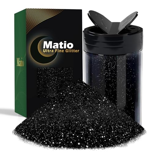 Matio Ultra Fine Glitter Powder 7.8oz/ 220g Craft Resin Glitter 1/128 Metallic Nail Sequins Flakes for Epoxy Resin Tumbler Nail Art Slime Body Face Hair Festival DIY Decor-Black