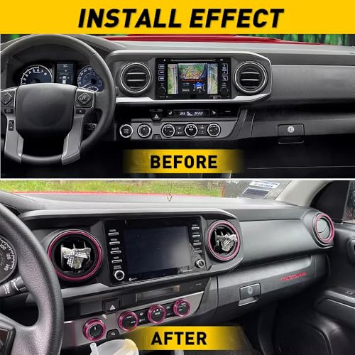 Image of Aluminum Alloy AC Knob Covers & Vent Outer Rings Kit for Toyota Tacoma 2016-2023 (8pcs Pink) - HVAC Control Button Covers, Air Conditioner Vent Trim Rings, Metal Interior Upgrade Accessories