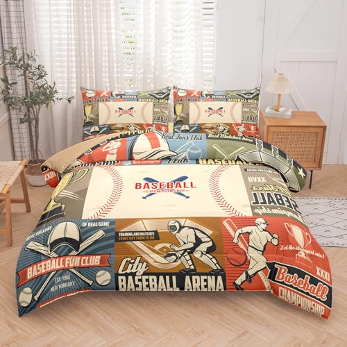 Tailor Shop Baseball Comforter Set - Queen Size, Sports Bedding for Boys with 2 Pillowcases