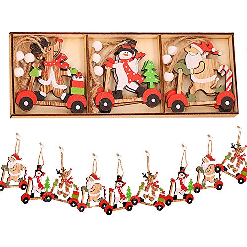 YOUYIKE Adornos árbol de Navidad,9 Piezas Colgante Navideño de Madera,DIY Madera Colgante Adornos,para Árbol de Navidad y Decoración de Fiesta (MZ364)