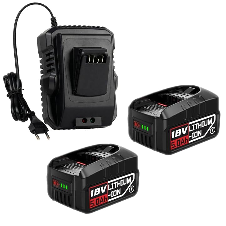 Ersatz für Bosch Akku und Schnellladegeräte 18V (2X 5,0Ah Lithium-Ionen-Batterie; 1x Schnellladegeräte) Kompatibel mit Bosch Home und Garden Tools