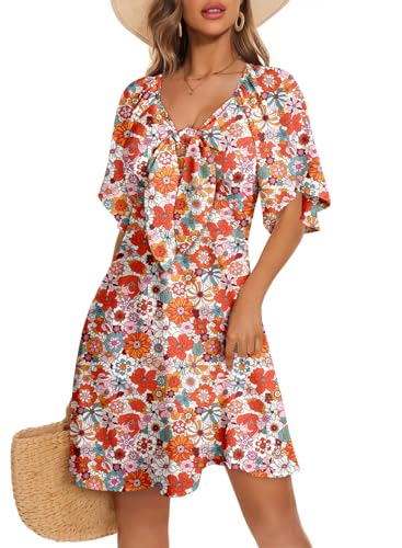 Image of Dokotoo Womens Dresses 2026 Spring Summer Deep V Neck Elegant Cocktail Bow tie Mini Dress S-XL