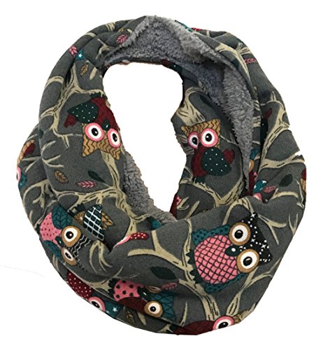 JameStyle26 EULE Flauschig Warmer Winter LOOP Schal Fleece Owl UHU Kautz Schlauchschal Rundschal (Grau)