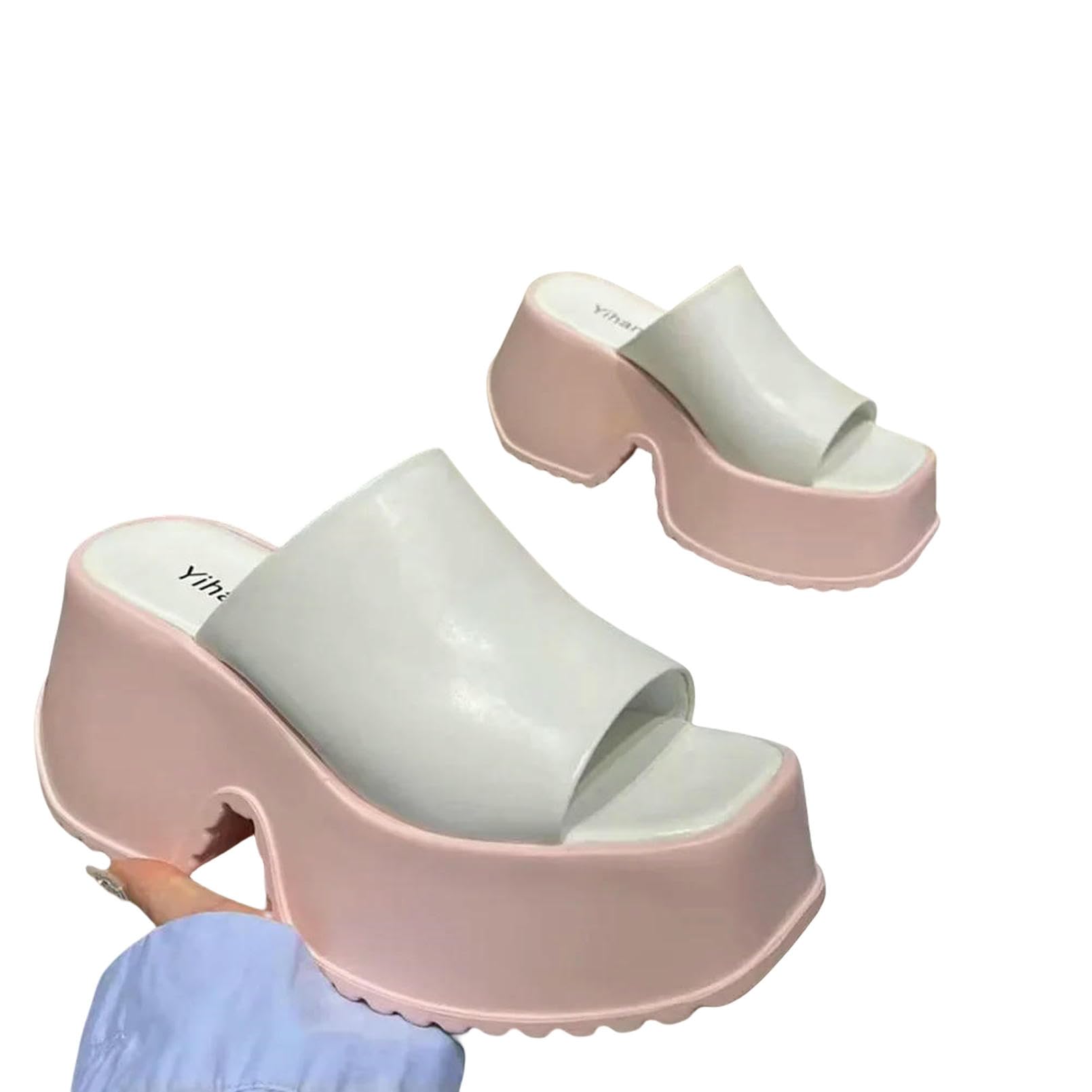 Sandali Donna estive Punk Tacchi Grossi Muli per Donne Rivetti Aperti di Piedi Estate Scarpe da Spiaggia Goth Spiaggia-nero-39