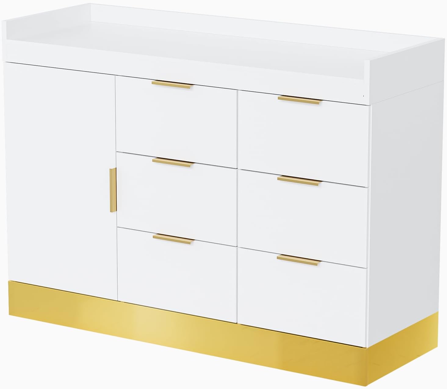 OmySalon Salon Station, Free Standing Cabinet Barber Hair Styling Stations, Beauty Spa Barbershop Organize Equipment with 6 Drawers and 1 Storage Cabinet, White Gold