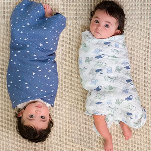 Image of aden + anais Essentials Swaddle Blanket, Boutique Muslin Blankets for Girls & Boys, Baby Receiving Swaddles, Ideal Newborn & Infant Swaddling Set, Perfect Shower Gifts, 4 Pack, Time to Dream