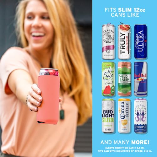 Image of Slim Can Cooler Sleeves (30-Pack) Soft Insulated Slim Can Koolie for White Claw Seltzer & Slim Beer - HTV Blanks for Vinyl Projects - Skinny Can Koolies Bulk - Tall Can Coolies for Slim Cans (Coral)