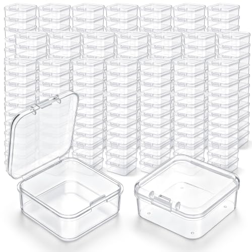 Image of SATINIOR 300 Pcs Clear Plastic Beads Storage Containers Box Small Clear Boxes with Hinged Lid Plastic Case Mini Square Arts Crafts Storage Organizers for Small Items (1.7 x 1.7 x 0.8 Inch)