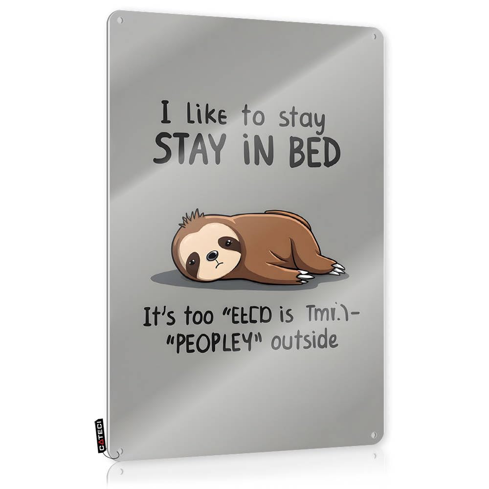 Fzfn Men's Colour Poster Quality Girly Bathroom Decor Waterproof Sloth Loves Stayin' In Bed: Too 'Peopley' Outside! - Vintage Wall Decor For Outhouse(30X40cm)