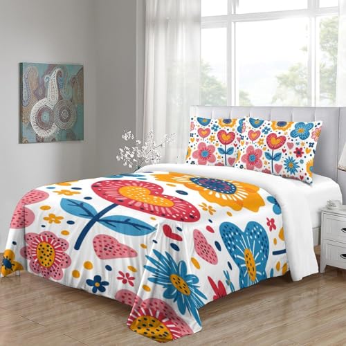 Parure de lit 3D fleurs housse de couette 140x200cm fermeture éclair microfibre