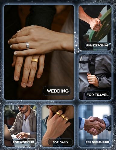 Besteel Mens Wedding Band Stainless Steel Rings for Men Women Gold Black Silver Cool Simple Promise Engagement Ring Set Jewelry Gift Comfort Fit 6-14 8MM Anillos Para Hombre 3 Pcs - Image 6