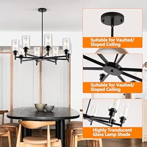 9MMML Farmhouse 8-Light Glass Chandelier, Modern Black Chandelier for Kitchen Dining Room Light Fixture Over Table, Industrial Chandelier for Living Room, Foyer, Entryway, E26 Bulb Base 9MMML Farmhouse 8 Light Glass Chandelier Modern Black Chandelier for Kitchen Dining Room Light Fixture Over Table Industrial Chandelier for Living Room Foyer Entryway E26 Bulb Base