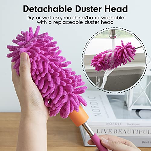 Microfiber Duster For Cleaning, Tukuos Hand Washable Dusters With 2Pcs Replaceable Microfiber Head, Extendable Pole, Detachable Cleaning Brush Tool For Office, Car, Window, Furniture, Ceiling Fan #TOP1