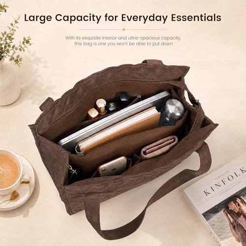 Image of Tote Bag for Women, Lightweight Quilted Puffer Tote Bag with Compartments, Spacious Work Shoulder Bag with Zipper for Travel