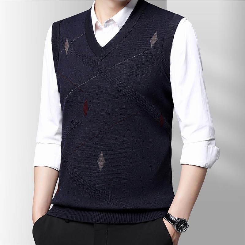 Men'S V-Neck Knit Vest,Autumn Sleeveless Pullover Waistcoat,Middle-Age Casual Sweater4