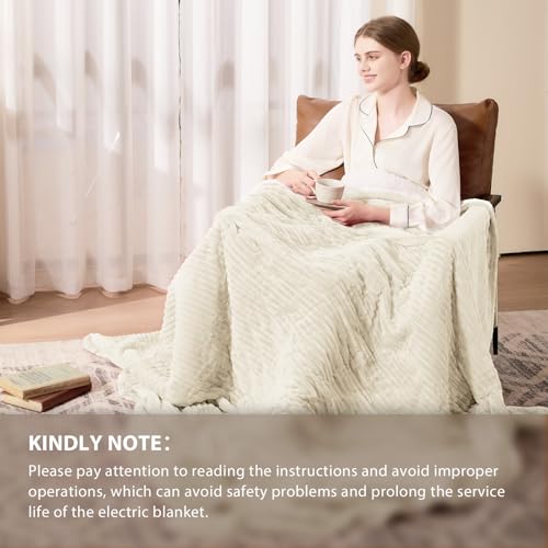 Image of Homemate Electric Heated Blanket Queen Size - 84 inchx90 inch Heating Blanket Queen Size Dual Control 1 /2 /4 /6 /8 Hours Auto-Off 10 Heat Level Over-Heat Protection Soft Flannel Sherpa ETL Certification