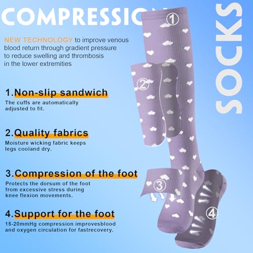 Image of cerpite Compression Socks for Women & Men 6 Pairs Knee High Compression Socks 20-30 mmhg Best for Running,Nurse,Travel