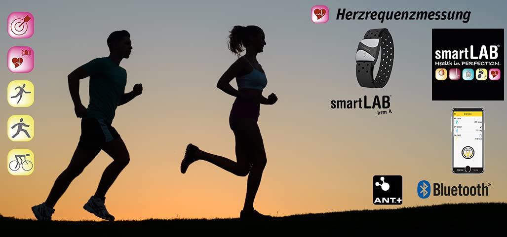 smartLAB hrm A Herzfrequenzmesser am Arm Schwarz EKG genaue Pulsmessung mit Bluetooth und ANT+ Kompatible mit Garmin Wahoo Polar Apple Watch RUNTASTIC PRO