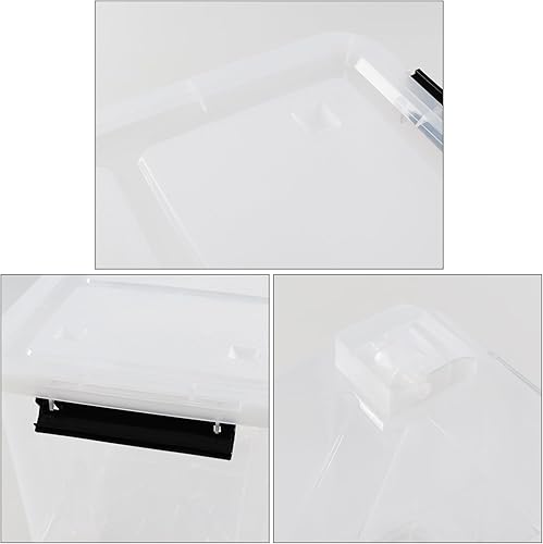 Miniatura 3 de Paquete de 4 contenedores de almacenamiento de plástico de 35 cuartos de galón con tapa segura y hebillas de cierre, caja apilable con ruedas