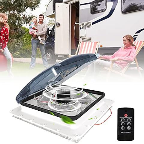 KKTECT RV Roof Vent Fan,12V Motorhome vent Fan w/ 3 Speed Intake & Exhaust - Electric Crank Lift & Smoke Lid - Includes Screws & Garnish Cover