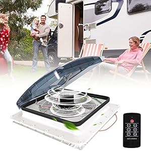 KKTECT Ventilateur de toit pour VR ventilateur de ventilation pour camping-car 12V avec admission et échappement à 3 vitesses Manivelle électrique et couvercle anti-fumée Comprend les vis et garniture