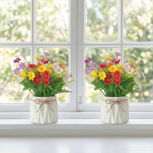 Image of Dekorly Artificial Lavender Plant in White Pot, 18cm - Realistic Faux Flower Arrangement for Home & Office Decor (Set of 1) (2, Daisy Fern)