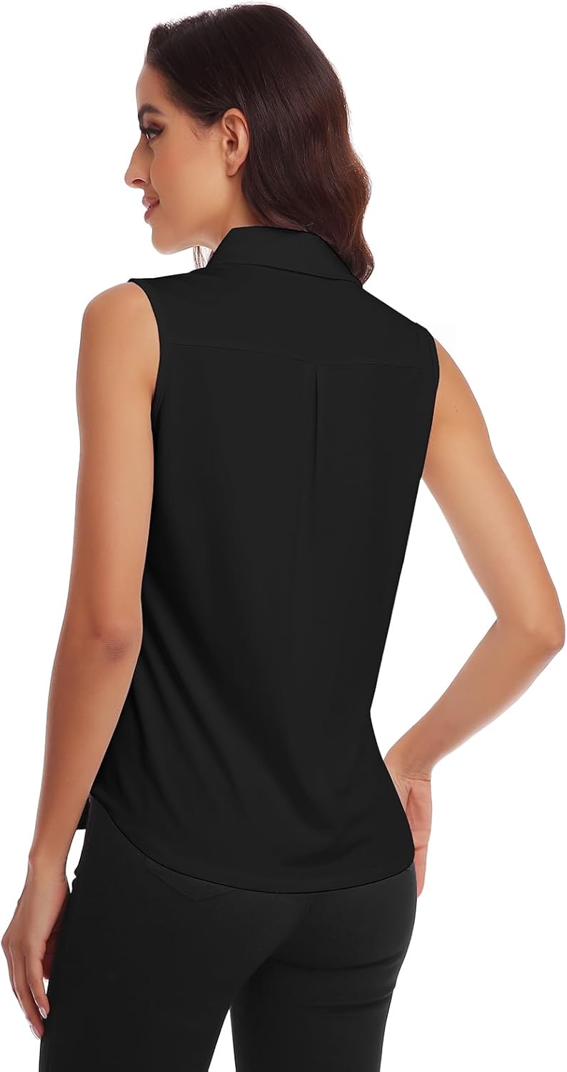 Soneven Women's Sleeveless Golf Shirts Collared Button Down Shirt Quick Dry Tank Tops