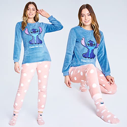 Image of Disney Womens Pyjamas, Fleece Loungewear and Fluffy Socks Stitch Gift Set