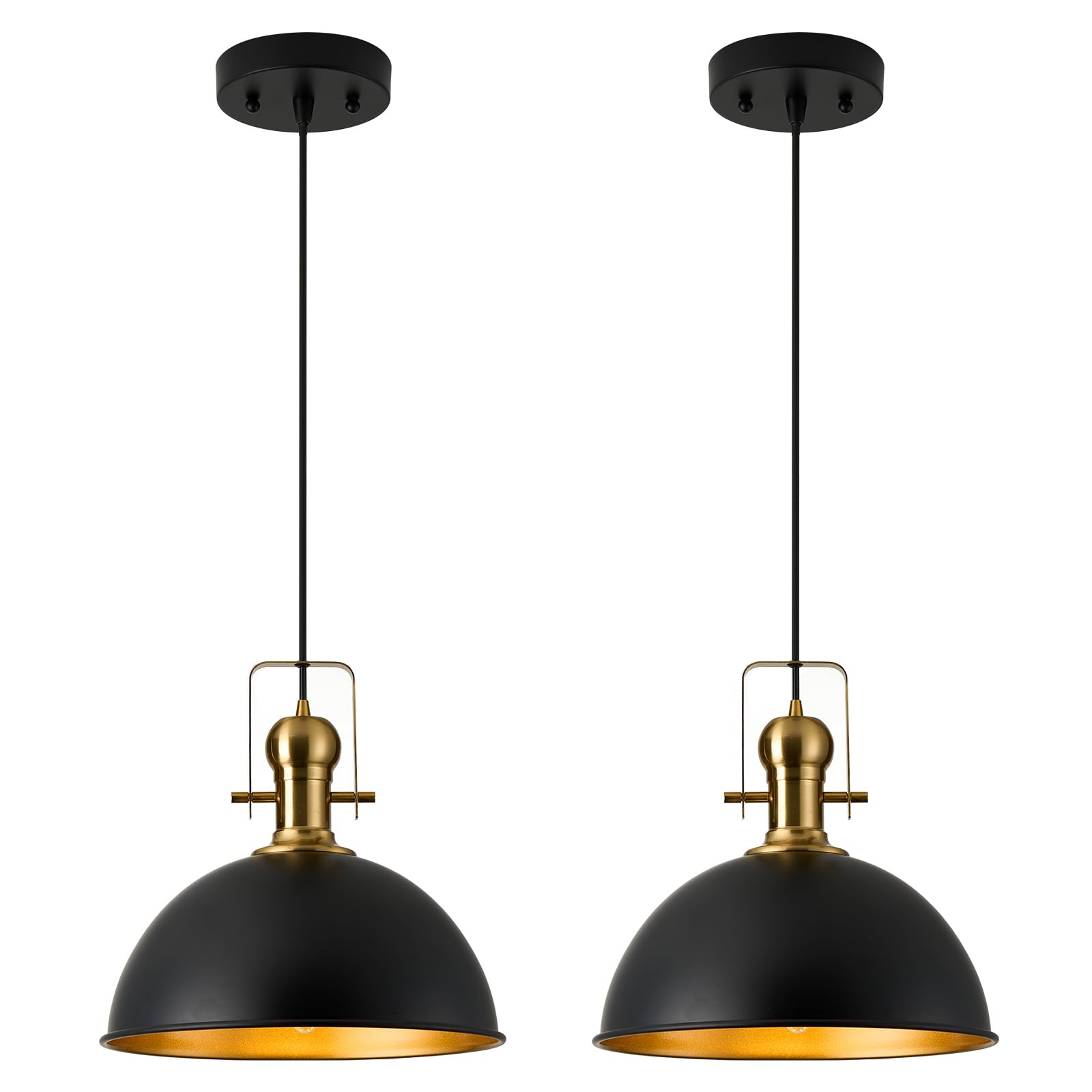 Photo 1 of ALAISLYC 12 Inch Black Farmhouse Pendant Lights Matte Pendant Lights for Kitchen Island Industrial Adjustable Height Vintage Dome Hanging Light Fixtures for Barn, Dining Room 2 Packs