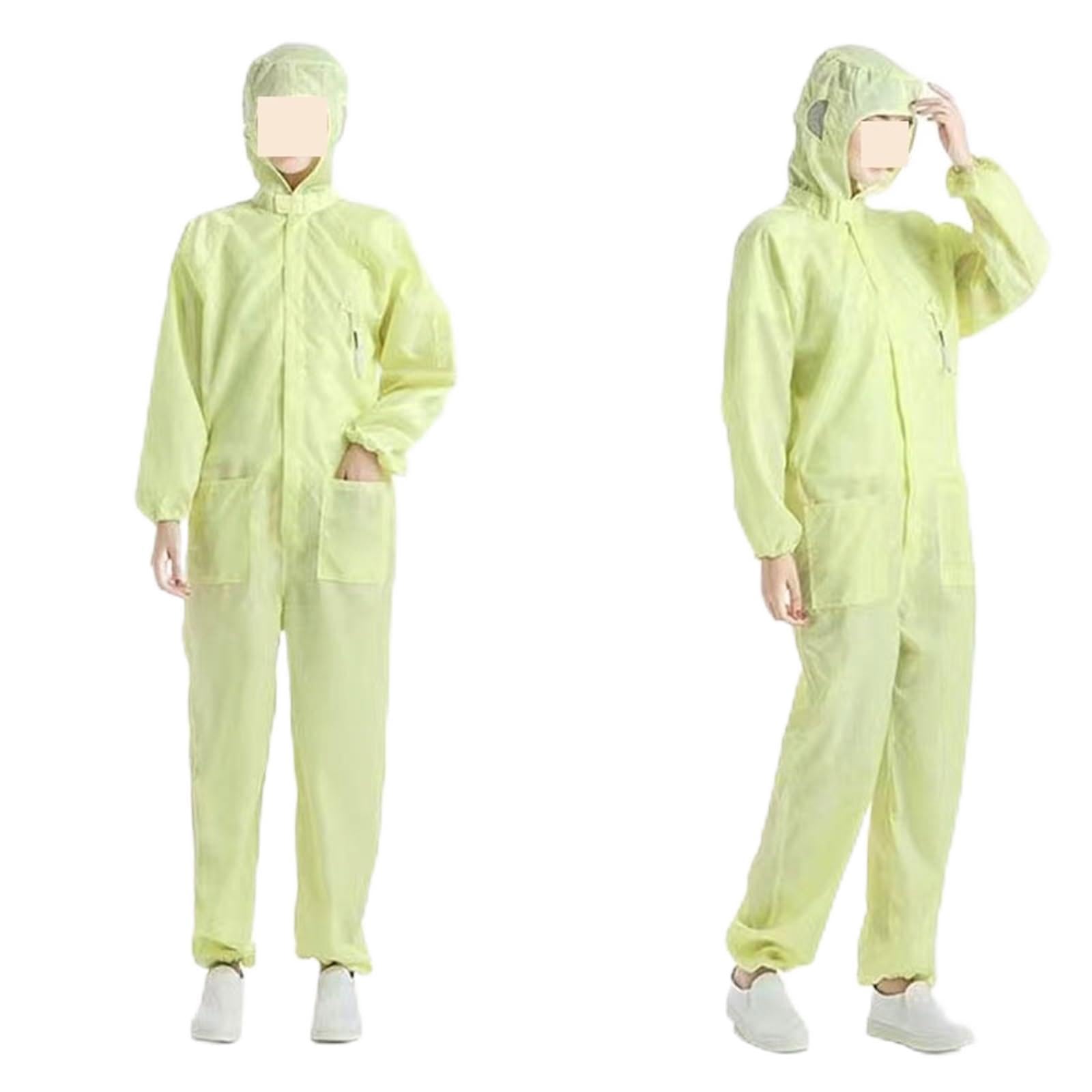Homme Femme Anti-poussière Antistatique À Capuche Salle Blanche Vêtement Uniforme De Peinture Vêtements Salopette Une Pièce Combinaison Vêtements De Travail Propre(Yellow with pocket,Medium)