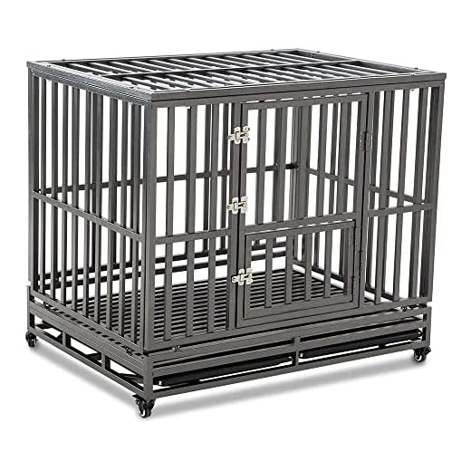 LUCKUP Heavy Duty Dog Cage Metal Kennel and Crate for Medium and Large Dogs, Pet Playpen with Four Wheels,Easy to Install,42 inch,Black