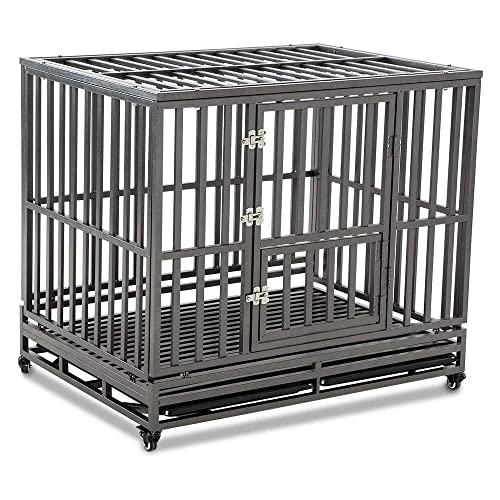 LUCKUP Heavy Duty Dog Cage Metal Kennel and Crate for Medium and Large Dogs, Pet Playpen with Four Wheels,Easy to Install,42 inch,Black by LUCKUP - Used condition - US$204.24