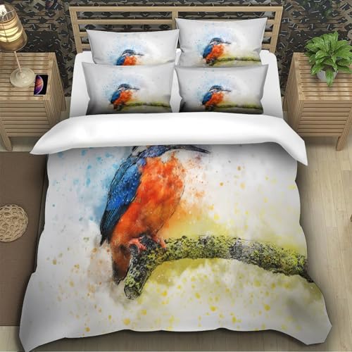 Housse de couette martin-pêcheur 3D microfibre lavable machine drap lit 260x220
