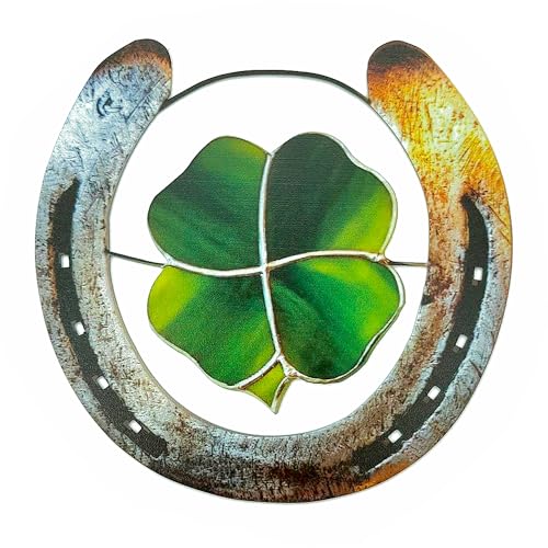 Niuhong Hufeisen Metall Glückshufeisen Kleeblatt Eisenhufeisen Kleeblätter Wand Deko Pferde Hufeisen Wandskulptur Dekoration Glücksanhänger Hufeisen Schild Geschenk Einweihung Taufe Hochzeit (A)