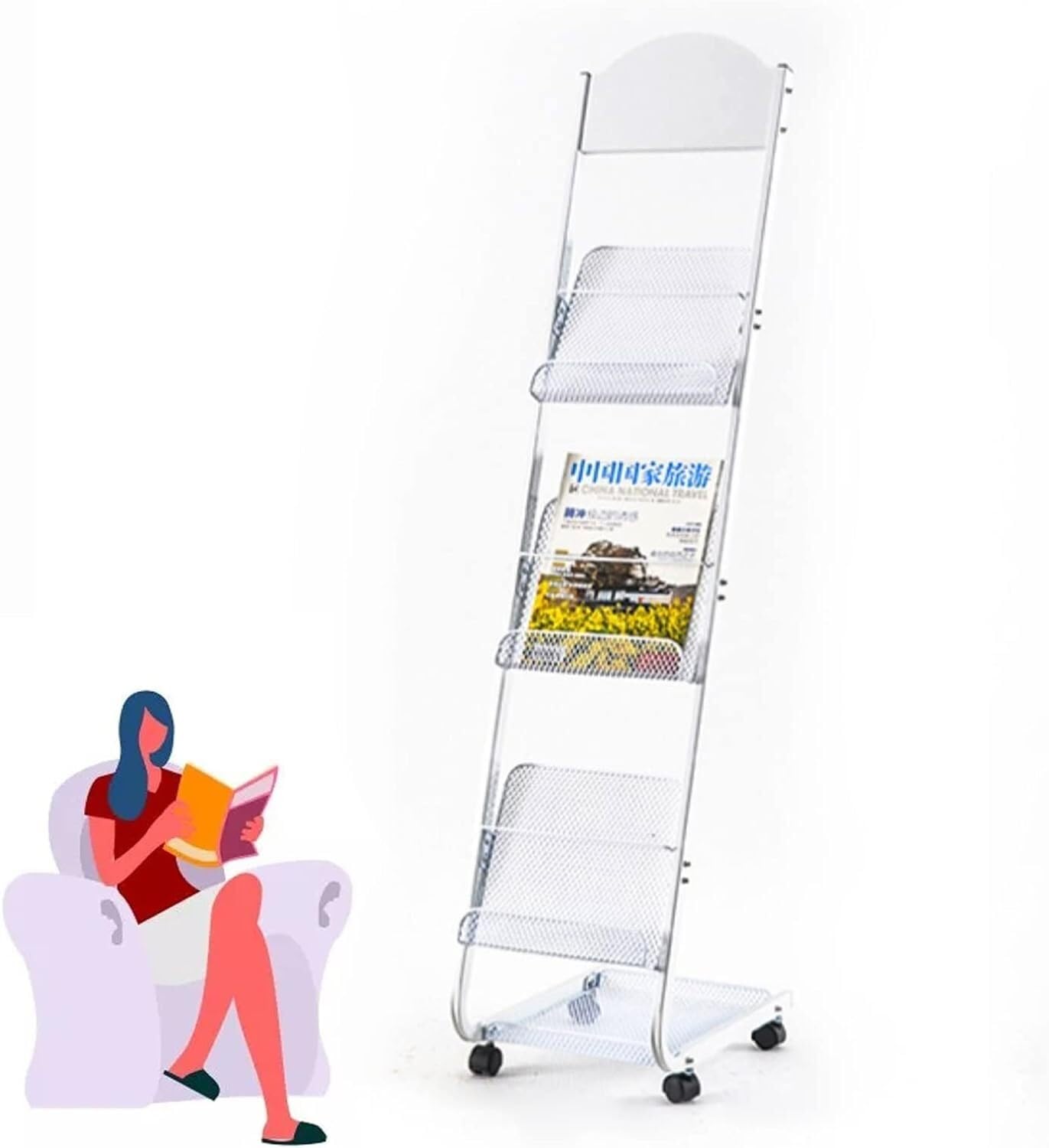 Cucce Portariviste Mobile Multiuso Supporti for archiviazione Documenti Espositore per riviste e edicole(White)