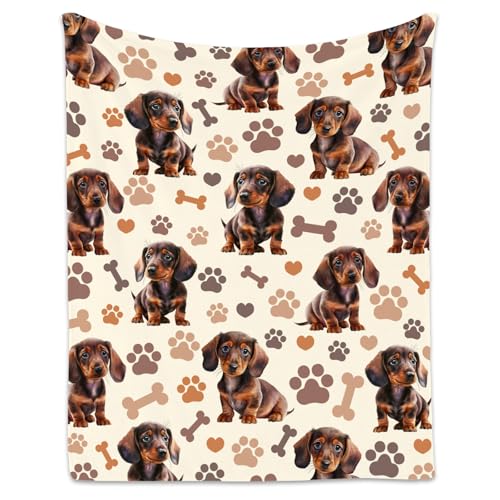 Dachshund Blanket with Women Men, 60x80 Inches Blanket with Dogs on it, Cozy Soft Throw Gifts for Dog Lovers, Cute Flannel Throw Blankets for Bed Couch