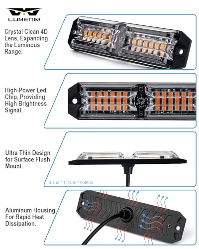 LUMENIX 8PCs Grille Strobe Lights Amber