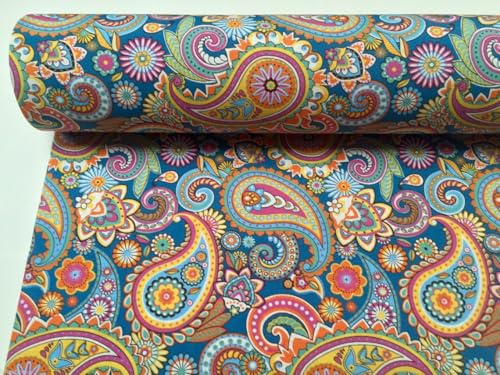 Tissu en coton imprimé bleu pour rideaux et tapisserie, coupon de 2 mètres