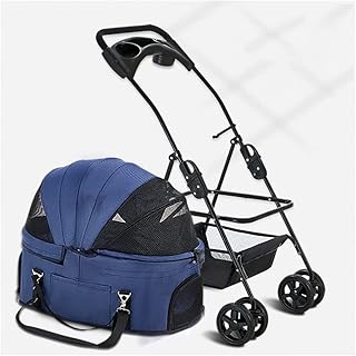Carrinho de cachorro para cães médios Carrinho de transporte para animais de estimação para cães/gatos pequenos e médios Carrinho de bebê para gatos Carrinho de bebê premium para animais de estimação carrinho de transporte destacável com copo (azul)