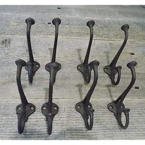 Midwest craft house 8 rustic cast iron coat hat wall hooks restore school farm towel bath kitchen  urban country home decor