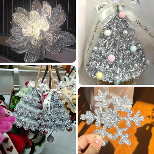 Image of 200Pcs Glitter Silver Pipe Cleaners Craft,Sparkly Pipe Cleaners,Art Aupplies Toys for Kids,DIY Craft Supplies for Halloween /Christmas Home Decor,Fidget Toys for Kids,Christmas Crafts for Girls 8-12
