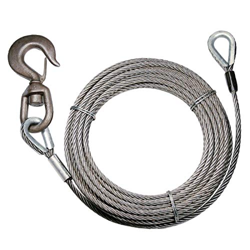 🔥 Crazy Deals VULCAN Extension Winch Cable - Swivel Hook and Eye - Classic Fiber Core - 3/8 Inch x 75 Foot - 12,000 lbs. Minimum Breaking Strength