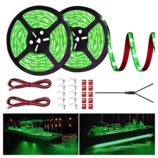 LED Boat Strip Lights, 32.8FT Marine Pontoon Led Lights, Waterproof Boat Interior Light, Under Gunnel Lights, Boat Deck Light, Night Fishing Lights, Good for Pontoon Bass Fishing Yacht Kayak (Green)